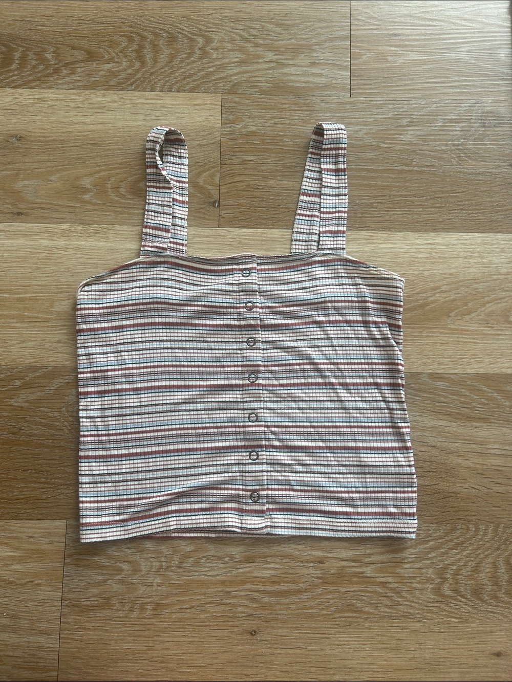 American Eagle Outfitters Striped Button-Front Crop Tank - Pink & Cream